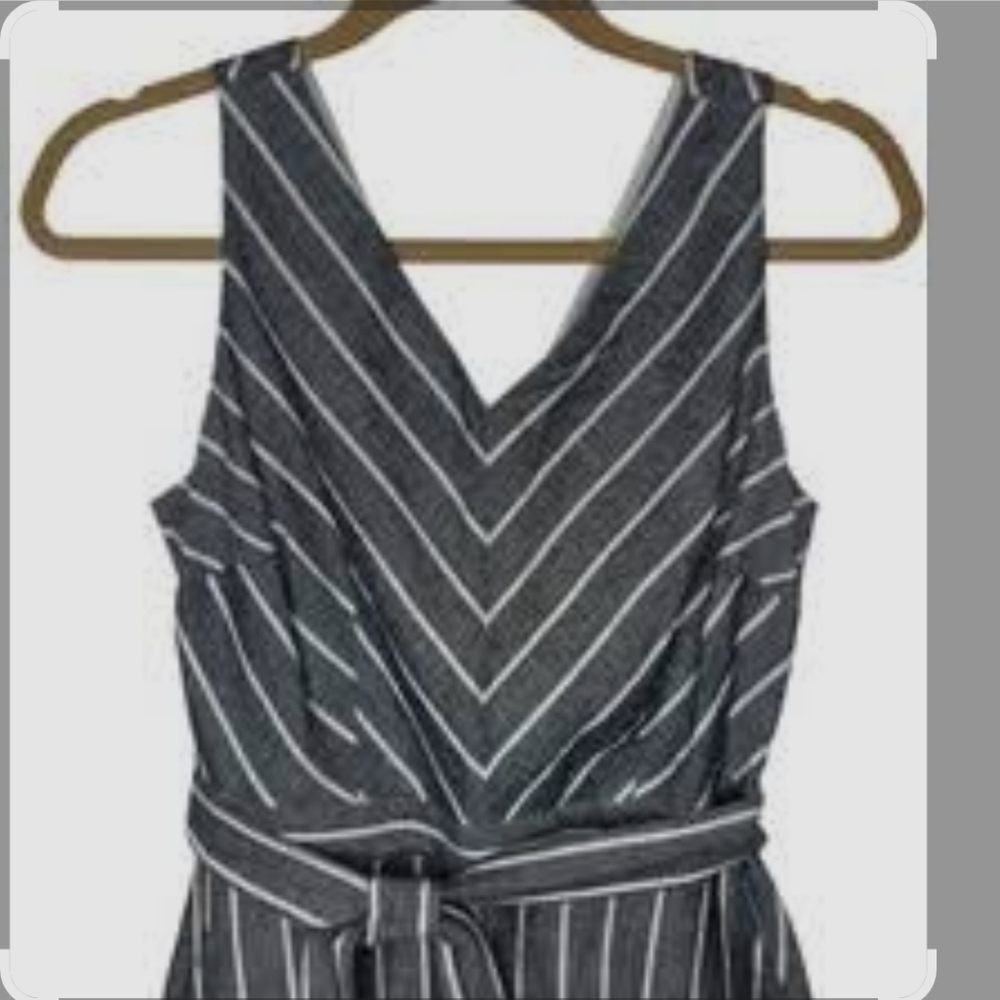LOFT Black and White Striped Jumpsuit